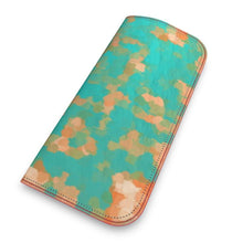 Load image into Gallery viewer, Aqua &amp; Gold Modern Artistic Digital Pattern Leather Glasses Case by The Photo Access
