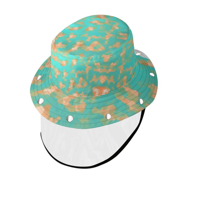 Aqua & Gold Modern Artistic Digital Pattern Bucket Hat with Visor by The Photo Access