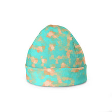 Load image into Gallery viewer, Aqua &amp; Gold Modern Artistic Digital Pattern Beanie by The Photo Access
