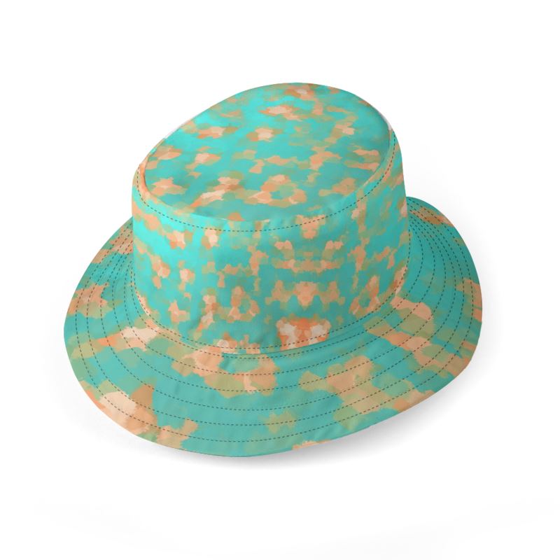 Aqua & Gold Modern Artistic Digital Pattern Bucket Hat by The Photo Access