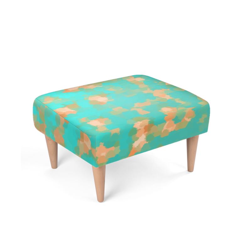 Aqua & Gold Modern Artistic Digital Pattern Footstool by The Photo Access