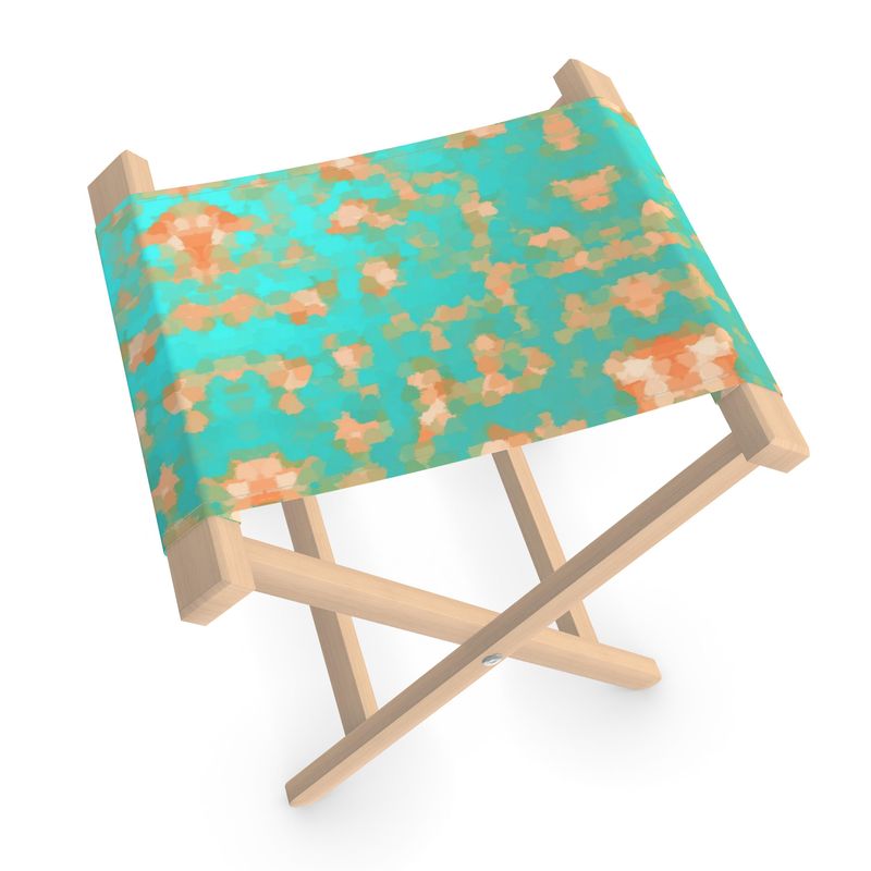 Aqua & Gold Modern Artistic Digital Pattern Folding Stool Chair by The Photo Access