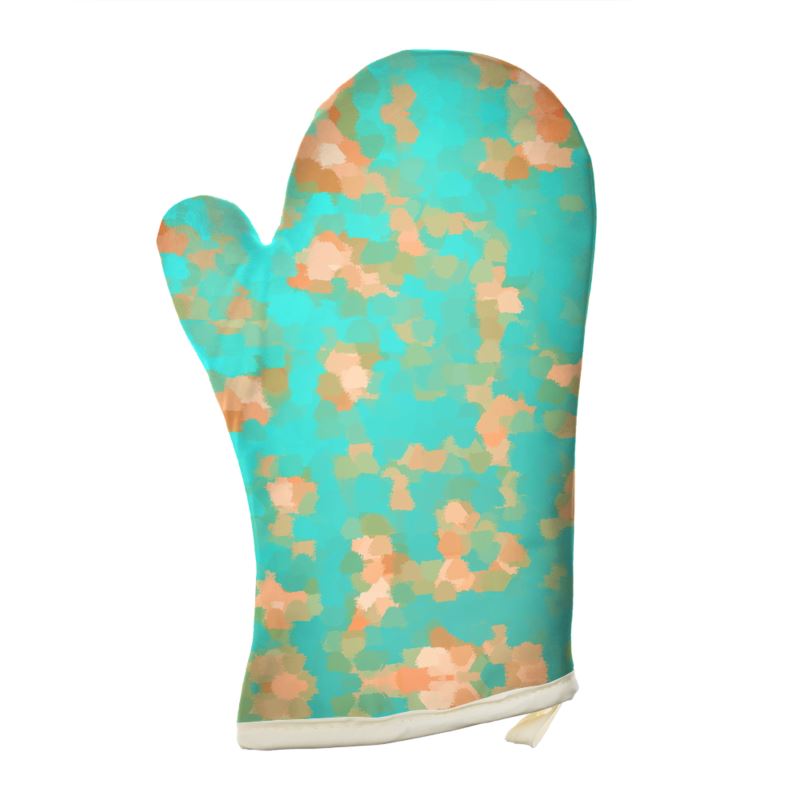 Aqua & Gold Modern Artistic Digital Pattern Oven Glove by The Photo Access