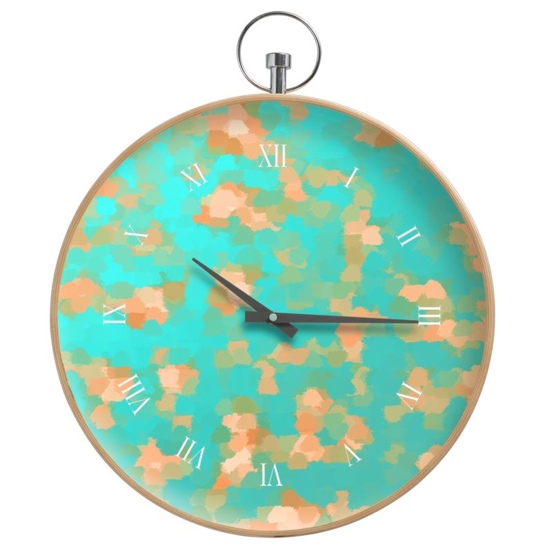 Aqua & Gold Modern Artistic Digital Pattern Clock by The Photo Access