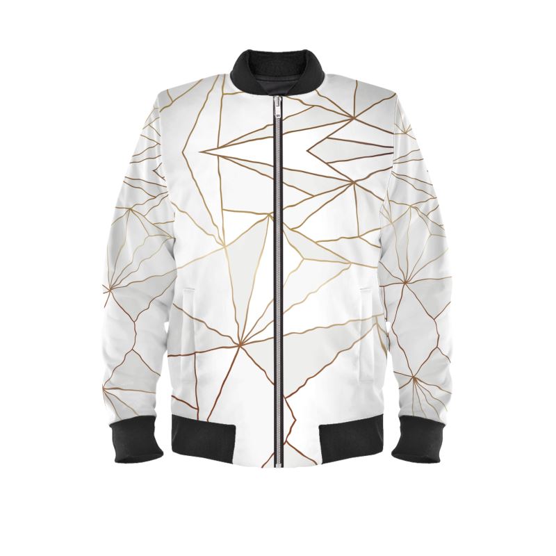 Abstract White Polygon with Gold Line Mens Bomber Jacket by The Photo Access