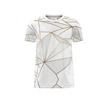Load image into Gallery viewer, Abstract White Polygon with Gold Line Cut and Sew All Over Print T-Shirt by The Photo Access

