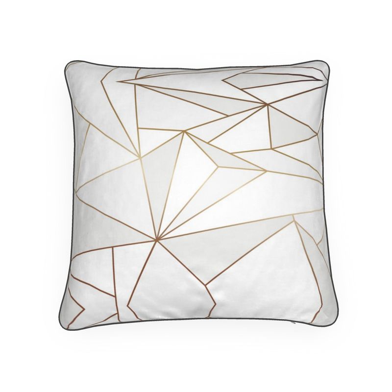 Abstract White Polygon with Gold Line Pillows by The Photo Access