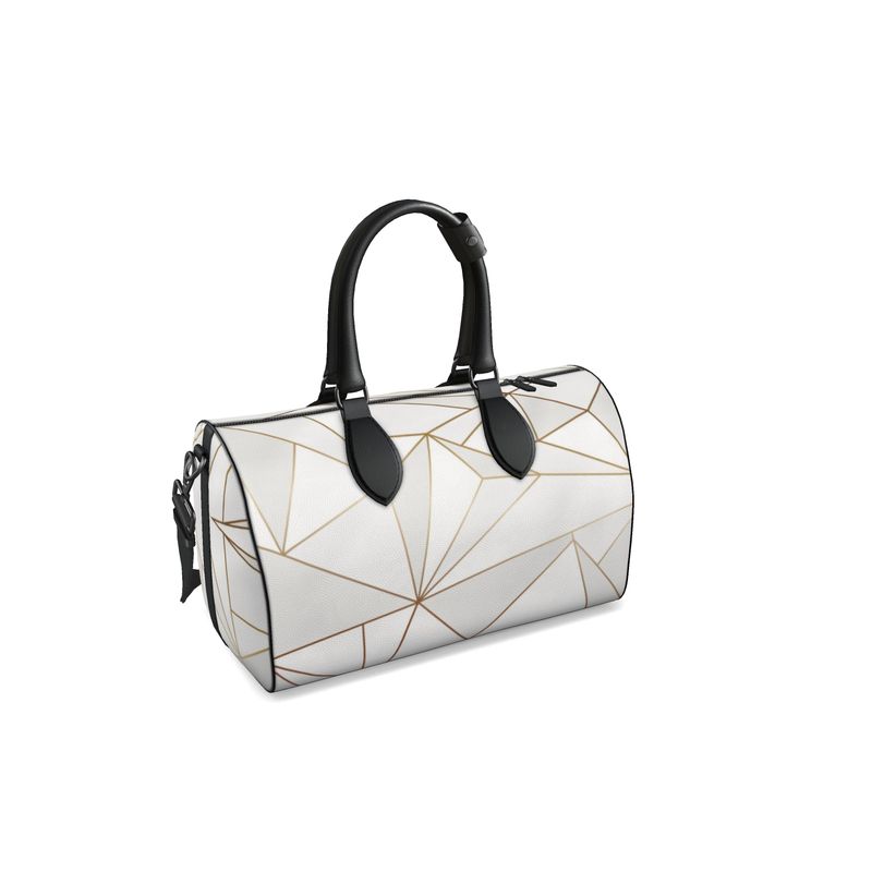Abstract White Polygon with Gold Line Duffle Bag by The Photo Access