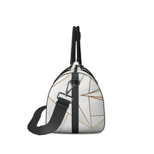 Load image into Gallery viewer, Abstract White Polygon with Gold Line Duffle Bag by The Photo Access
