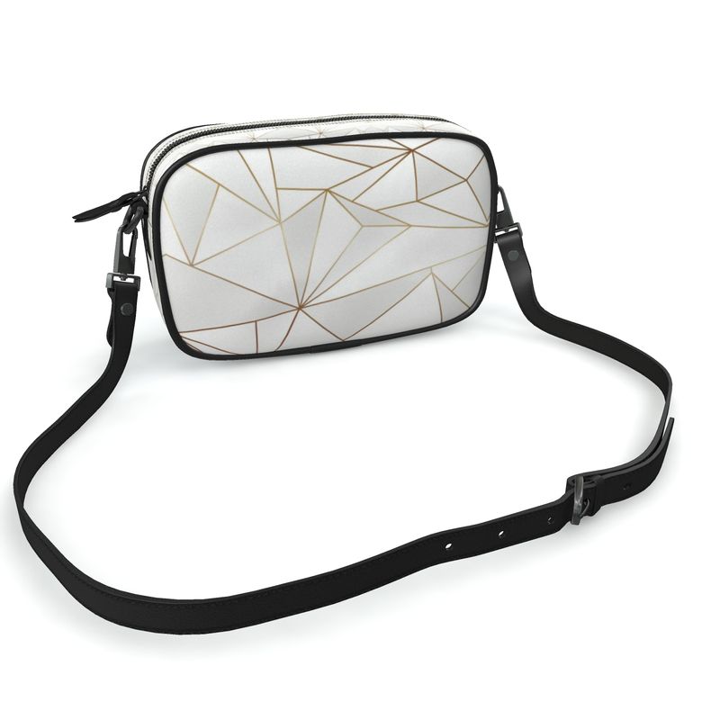 Abstract White Polygon with Gold Line Camera Bag by The Photo Access