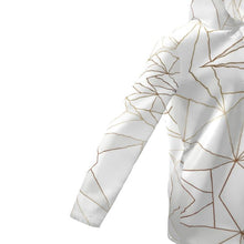 Load image into Gallery viewer, Abstract White Polygon with Gold Line Womens Hooded Rain Mac by The Photo Access
