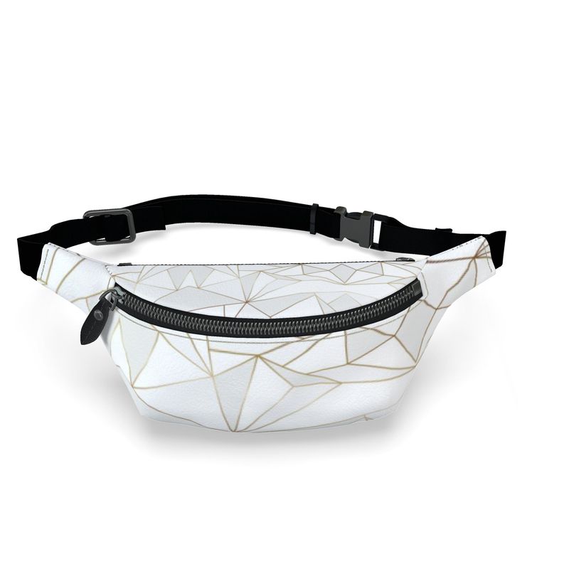 Abstract White Polygon with Gold Line Fanny Pack by The Photo Access