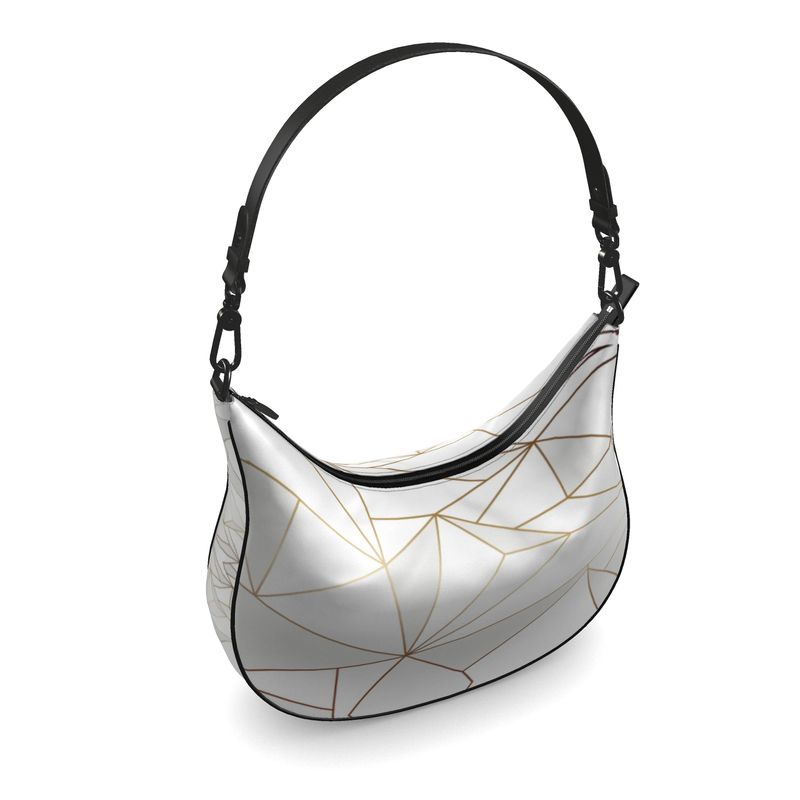 Abstract White Polygon with Gold Line Curve Hobo Bag by The Photo Access
