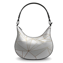 Load image into Gallery viewer, Abstract White Polygon with Gold Line Curve Hobo Bag by The Photo Access
