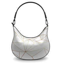 Cargar imagen en el visor de la galería, Abstract White Polygon with Gold Line Curve Hobo Bag by The Photo Access
