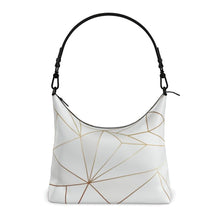 Load image into Gallery viewer, Abstract White Polygon with Gold Line Square Hobo Bag by The Photo Access
