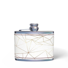Load image into Gallery viewer, Abstract White Polygon with Gold Line Leather Wrapped Hip Flask by The Photo Access
