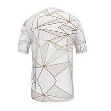 Load image into Gallery viewer, Abstract White Polygon with Gold Line Mens Cut and Sew T-Shirt by The Photo Access
