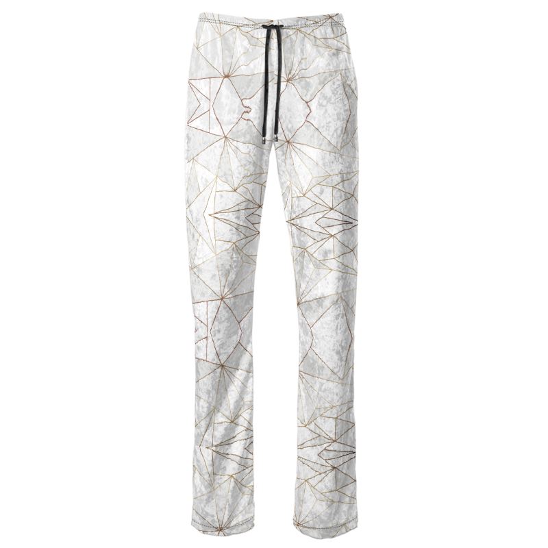 Abstract White Polygon with Gold Line Womens Trousers by The Photo Access