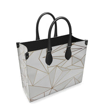 Cargar imagen en el visor de la galería, Abstract White Polygon with Gold Line Leather Shopper Bag by The Photo Access
