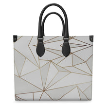 将图片加载到图库查看器，Abstract White Polygon with Gold Line Leather Shopper Bag by The Photo Access
