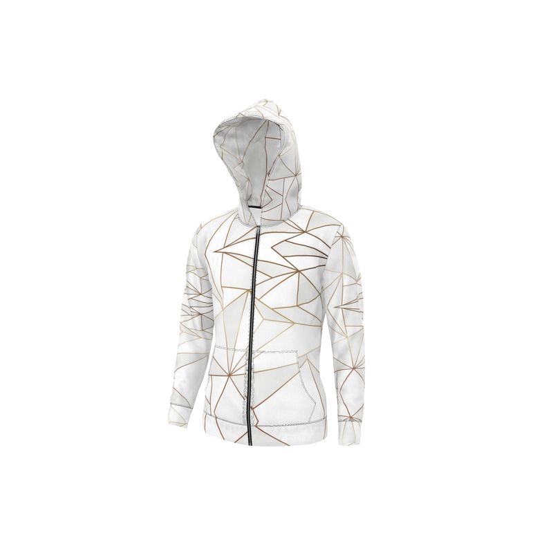 Abstract White Polygon with Gold Line Hoodie by The Photo Access