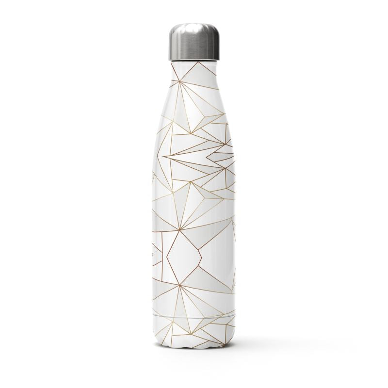 Abstract White Polygon with Gold Line Stainless Steel Thermal Bottle by The Photo Access