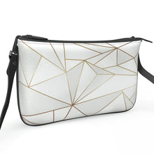 गैलरी व्यूवर में इमेज लोड करें, Abstract White Polygon with Gold Line Pochette Double Zip Bag by The Photo Access
