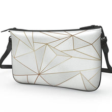 Load image into Gallery viewer, Abstract White Polygon with Gold Line Pochette Double Zip Bag by The Photo Access
