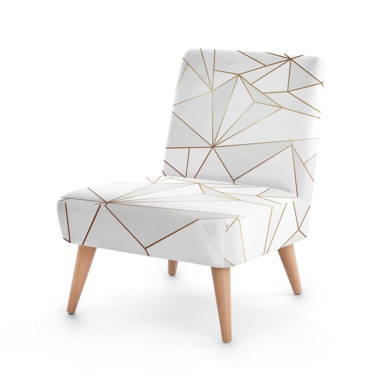 Abstract White Polygon with Gold Line Occasional Chair by The Photo Access