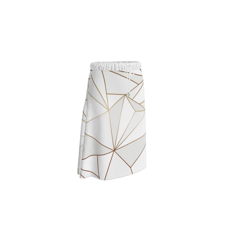 Abstract White Polygon with Gold Line Skirt by The Photo Access