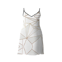 Load image into Gallery viewer, Abstract White Polygon with Gold Line Slip Dress by The Photo Access
