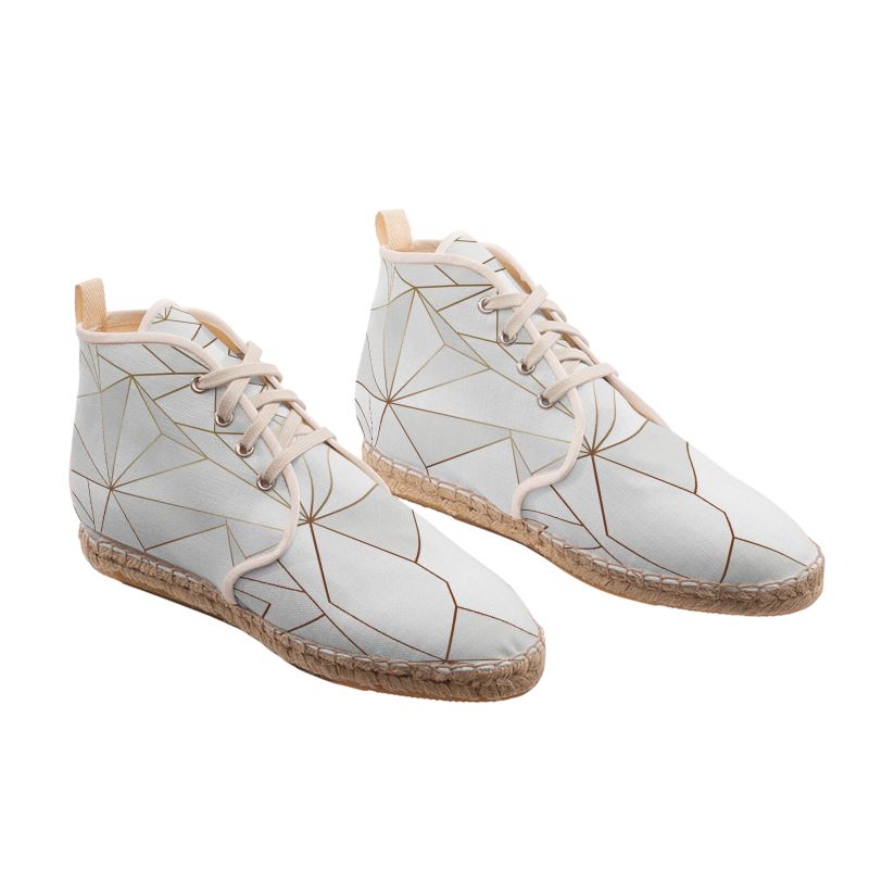 Abstract White Polygon with Gold Line Hi Top Espadrilles by The Photo Access