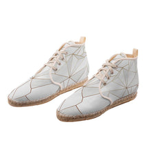 Load image into Gallery viewer, Abstract White Polygon with Gold Line Hi Top Espadrilles by The Photo Access
