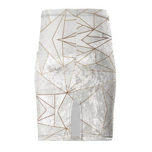 Lade das Bild in den Galerie-Viewer, Abstract White Polygon with Gold Line Pencil Skirt by The Photo Access
