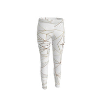 Load image into Gallery viewer, Abstract White Polygon with Gold Line Leggings by The Photo Access
