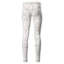 गैलरी व्यूवर में इमेज लोड करें, Abstract White Polygon with Gold Line High Waisted Leggings by The Photo Access
