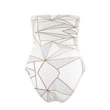 Load image into Gallery viewer, Abstract White Polygon with Gold Line Strapless Swimsuit by The Photo Access
