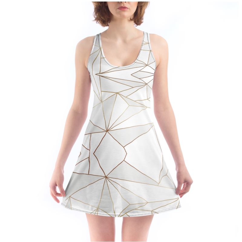 Abstract White Polygon with Gold Line Custom Chemise by The Photo Access