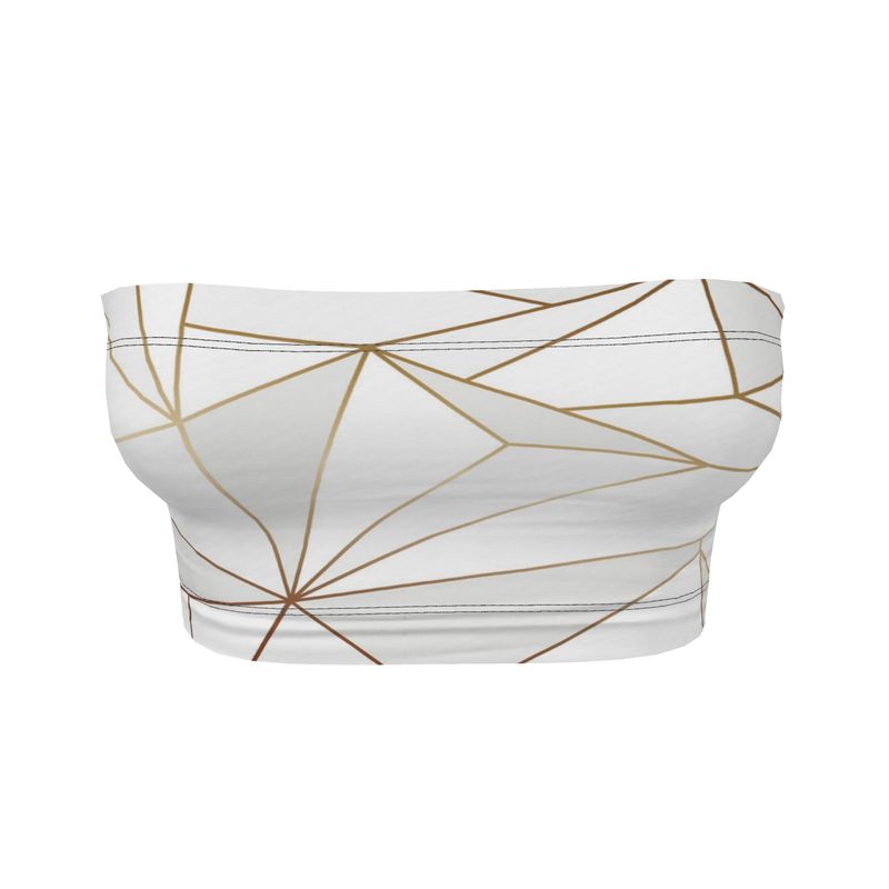 Abstract White Polygon with Gold Line Bandeau Top by The Photo Access