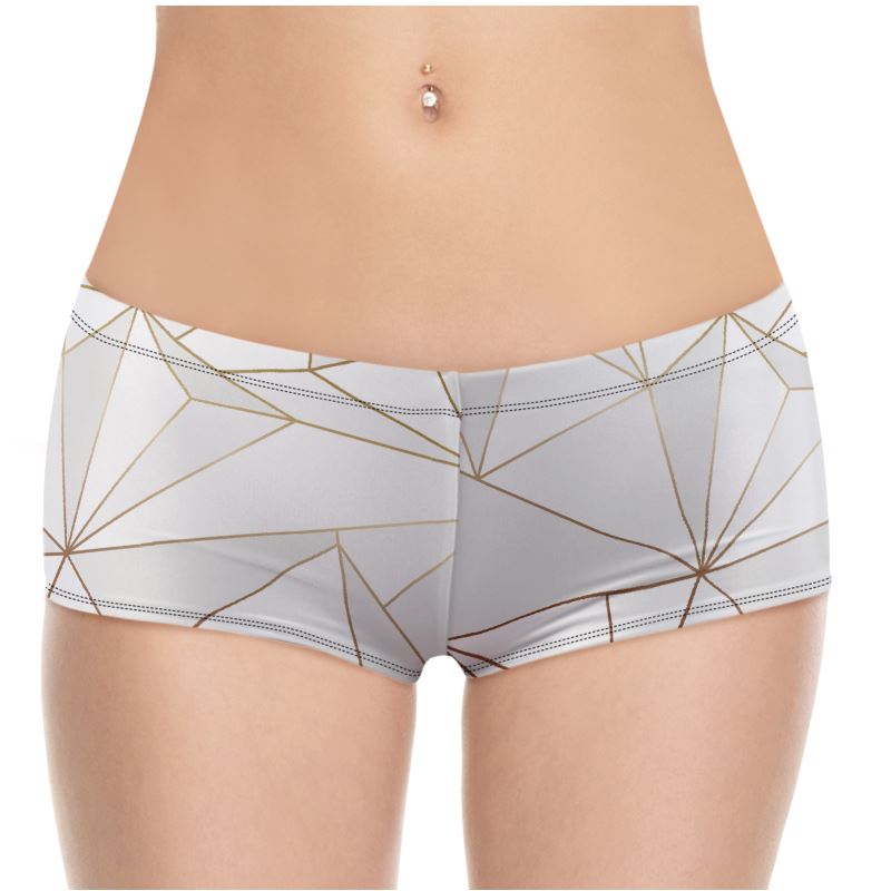 Abstract White Polygon with Gold Line Hot Pants by The Photo Access