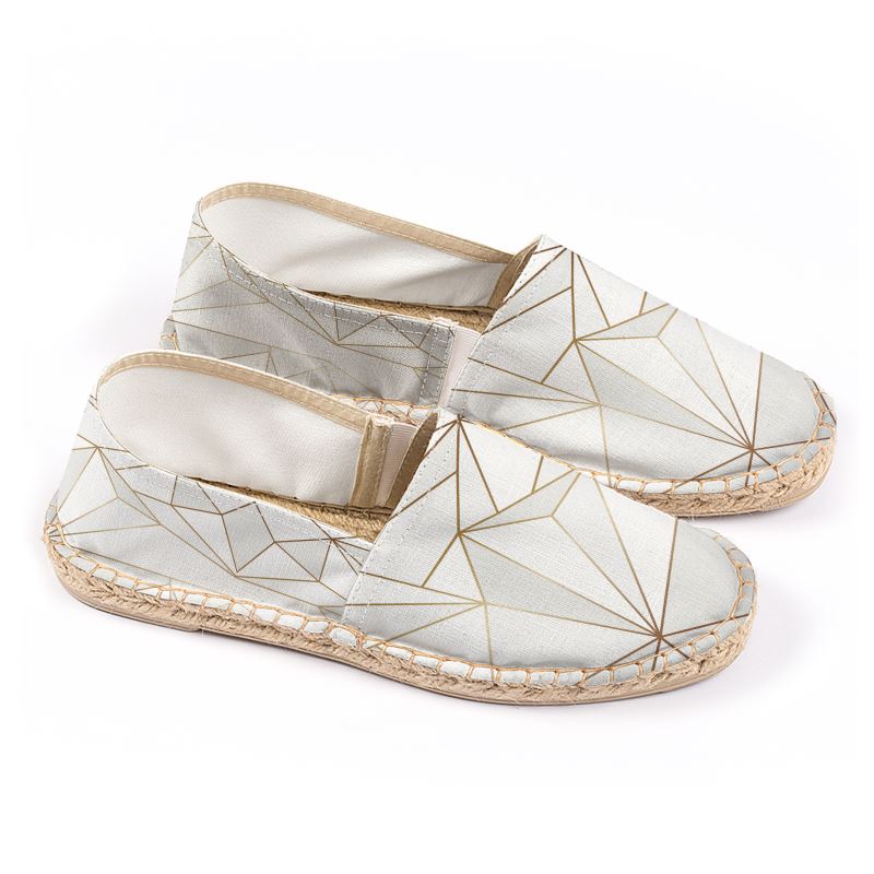 Abstract White Polygon with Gold Line Espadrilles by The Photo Access