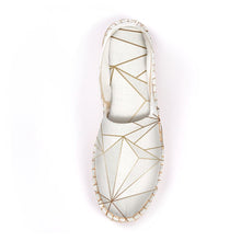 Load image into Gallery viewer, Abstract White Polygon with Gold Line Espadrilles by The Photo Access
