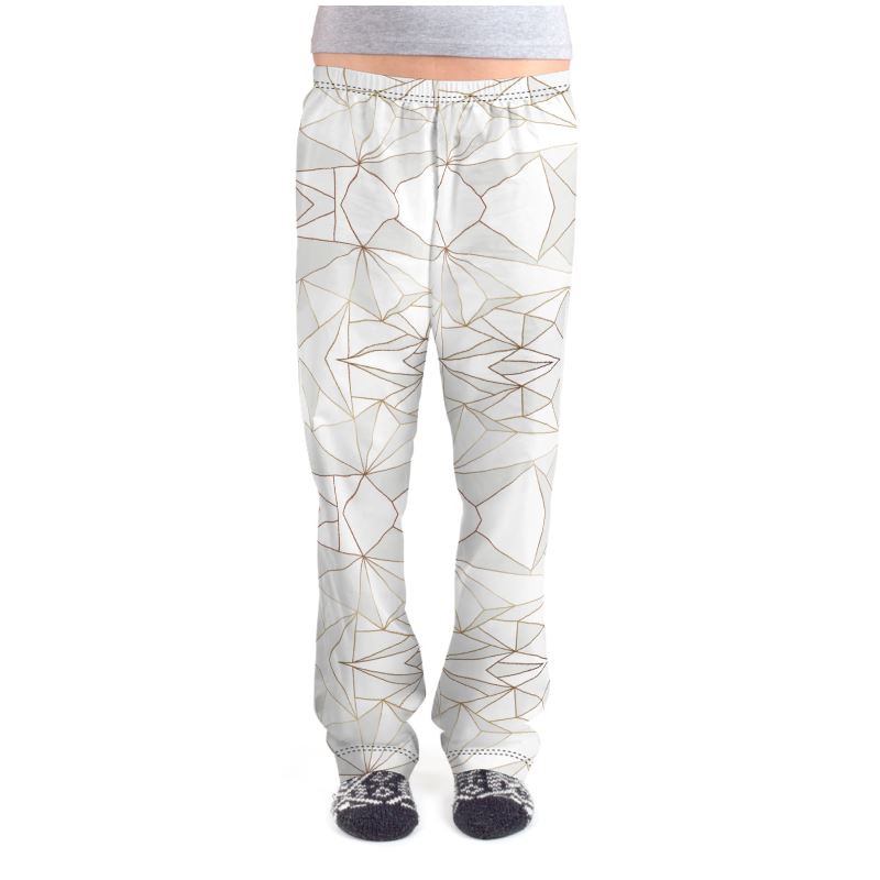 Abstract White Polygon with Gold Line Ladies Pajama Bottoms by The Photo Access