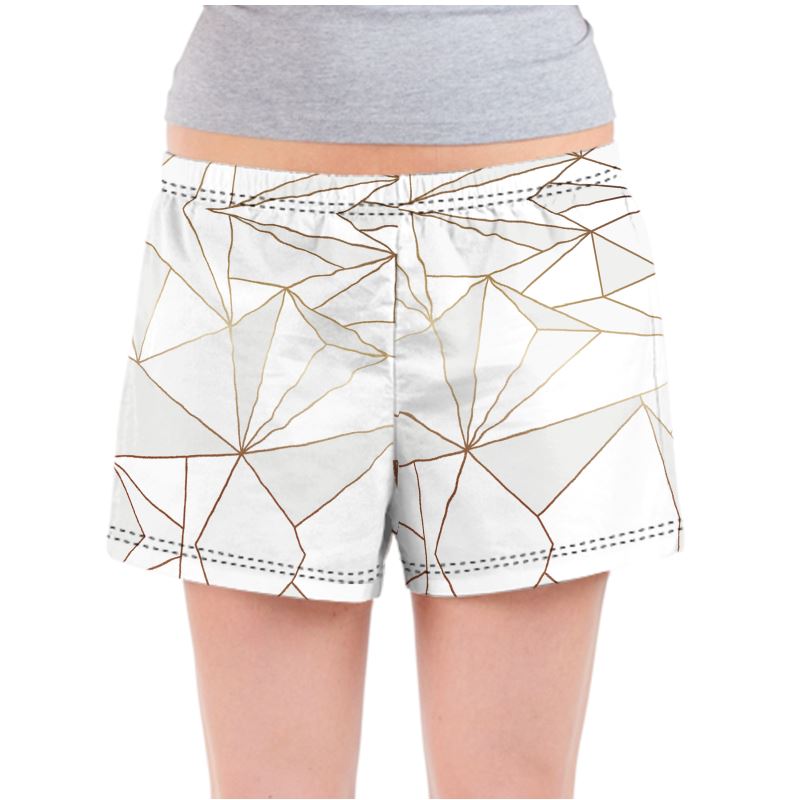 Abstract White Polygon with Gold Line Ladies Pajama Shorts by The Photo Access