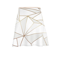 Load image into Gallery viewer, Abstract White Polygon with Gold Line Flared Skirt by The Photo Access
