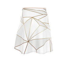 将图片加载到图库查看器，Abstract White Polygon with Gold Line Flared Skirt by The Photo Access
