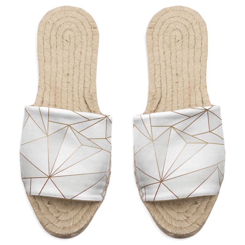Abstract White Polygon with Gold Line Sandal Espadrilles by The Photo Access