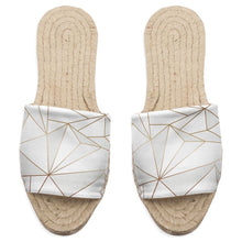 Load image into Gallery viewer, Abstract White Polygon with Gold Line Sandal Espadrilles by The Photo Access

