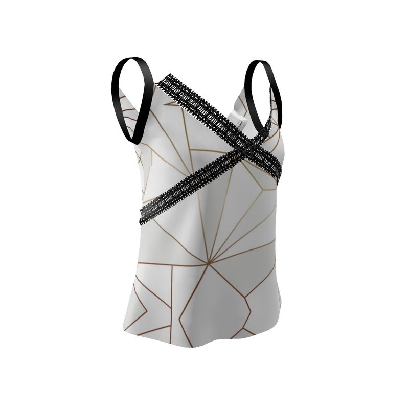 Abstract White Polygon with Gold Line Cami by The Photo Access